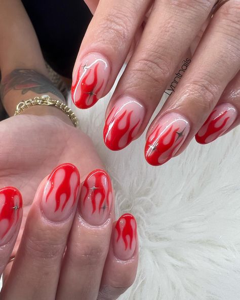 Hot & spicy🔥🔥 • • • • #nails #nailaddict #naildesign #nailart #nailsnailsnails #raleighnails #raleighnailtech #durhamnails #rdunails #nails2inspire #nails4today #3dnailart #trendynails #followforfollowback #likesforlike #maynails #pinknails #summernails #orangenails #acrylicnails #handpaintednailart #trending #frenchnails #manicure #airbrush #rednails #explorepage #flamenails #chromenails Metallic Flame Nails, Gold Flame Nails, Red Flame Nails, Spicy Nails, Flame Nails, Flame Nail Art, Checkered Nails, Pink Chrome Nails, Pink Chrome