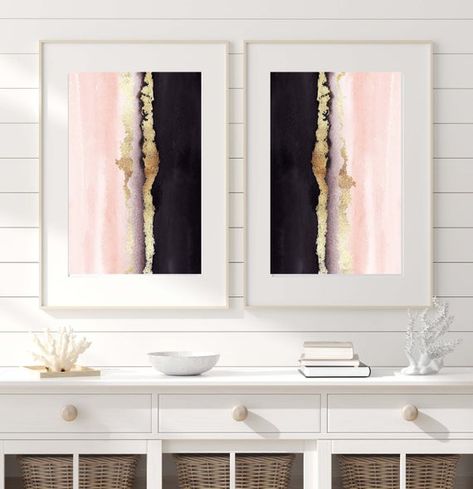 Pink Black And Gold Dining Room, Black Pink Gold Bedroom, Blush Pink Decor, Gold Shower Curtain, Blush Decor, Monogram Art, Nursery Wall Art Girl, Girl Nursery Wall, Gold Home Decor