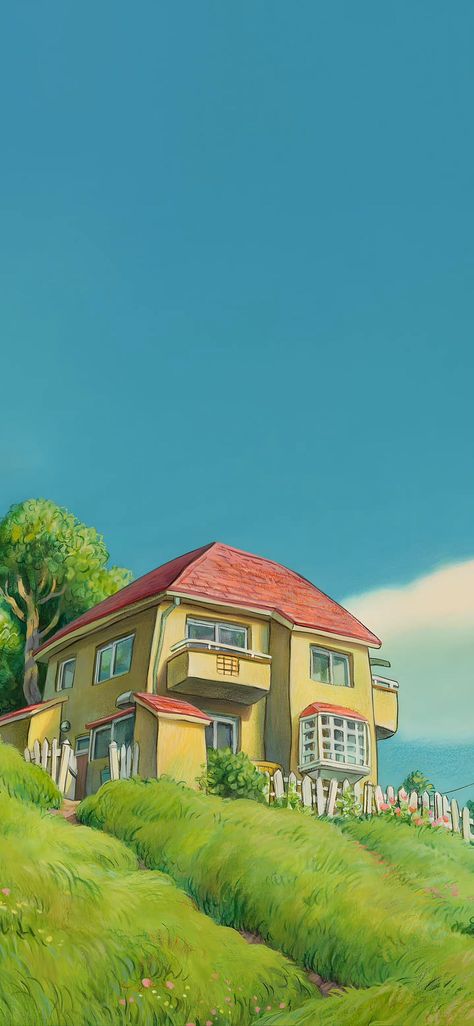 Studio Ghibli Wallpapers, Ghibli House, Ghibli Wallpapers, Studio Ghibli Films, New Wallpapers, Ghibli Studio, House Drawing, Phone Background, Home Wallpaper