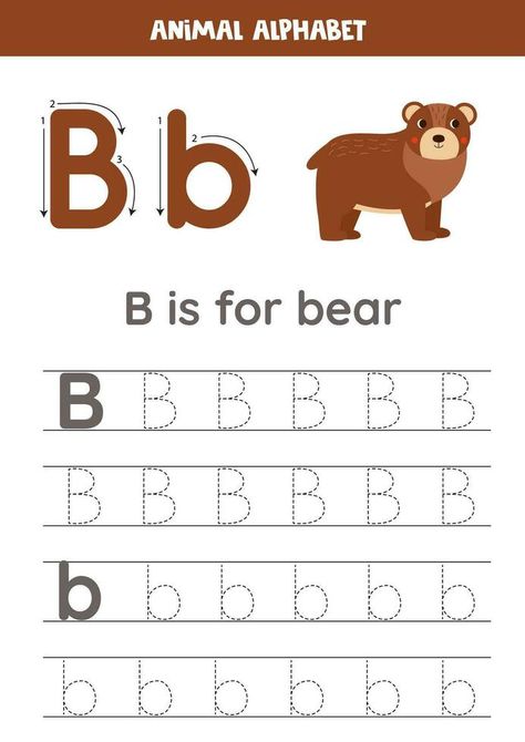 Tracing alphabet letters for kids. Animal alphabet. B is for bear. B Is For Bear, Tracing Alphabet Letters, Tracing Alphabet, Letters For Kids, English Letters, English Letter, Animal Alphabet, Pre School, Alphabet Letters