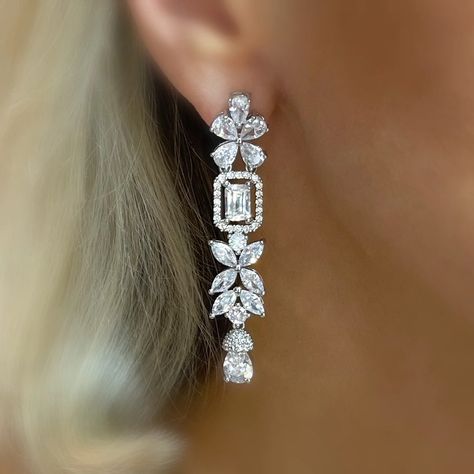 Diamond Ball Earrings, Beautiful Diamond Earrings, Diamond Earrings Design, Drop Earrings Silver, Red Carpet Ready, Long Drop Earrings, Latest Jewellery, Stunning Earrings, Large Earrings