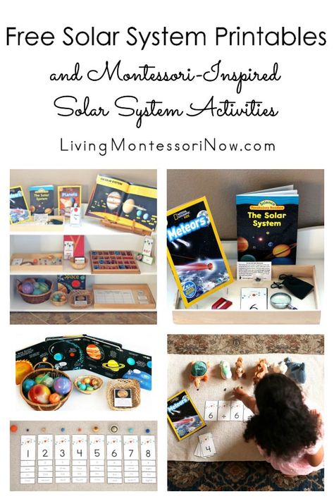 Long list of free solar system printables along with ideas for using solar system printables to create Montessori-inspired themed activities for preschoolers through grade 1! For home or classroom - Living Montessori Now #Montessori #planets #solarsystem #astronomy #homeschool Printable Planets, Solar System Printables, Solar System Pictures, Solar System Lessons, Montessori Culture, Planets Activities, Solar System Unit, Solar System Activities, Space Activities For Kids