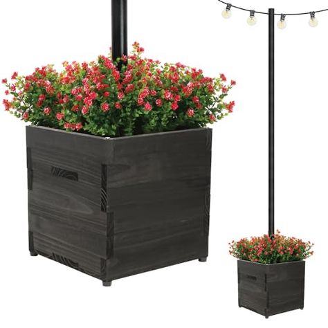 Patio Planter Boxes, String Light Poles, Terrace Patio, Wooden Planter Boxes, Wooden Planter, Wood Planter Box, Patio Planters, Patio Balcony, Light Pole