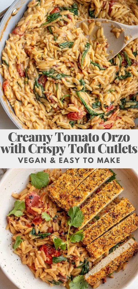 Creamy Tomato Orzo, Tofu Cutlets, Tomato Orzo, Crispy Tofu, Tofu Recipes, Vegetarian Dinner, Veg Recipes, Vegan Cooking, Meatless Meals