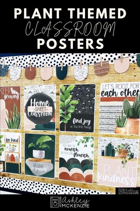 These Plant Life themed classroom posters are the easiest way to make a fun and motivational bulletin board display! 10 different posters are included. A text editable version of each is also included so you can create your own posters! This is the easiest bulletin board you will ever put together!#plantlife #classroomdecor Teacher Classroom Themes, Plant Themed Classroom, Nature Themed Classroom, Garden Theme Classroom, Plants Classroom, Calm Classroom, Middle School Classroom Decor, Biology Classroom, Classroom Decor High School