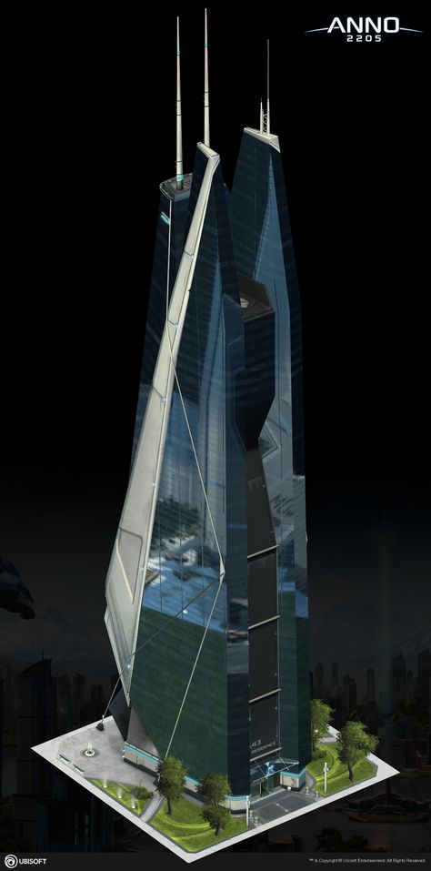 ArtStation - Anno 2205 Metaverse Building Design, Modern Building Concept Art, Future Skyscraper Concept, Futuristic Building Architecture, Futuristic Building Concept Art, Futuristic Exterior, Futuristic Mansion, Scifi Building, Concept Reference