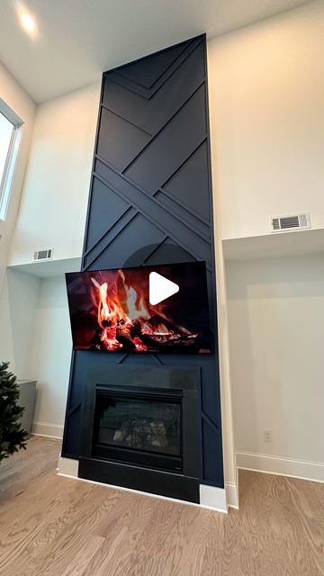 Accent Wall For Fireplace, Tile Fireplace Wall With Tv, Accent Walls In Living Room Fireplace, Fireplace With Accent Wall, Fireplace In Office, Accent Wall Above Fireplace, Accent Wall Fireplace Living Room, Vaulted Fireplace Wall, Two Story Fireplace Ideas