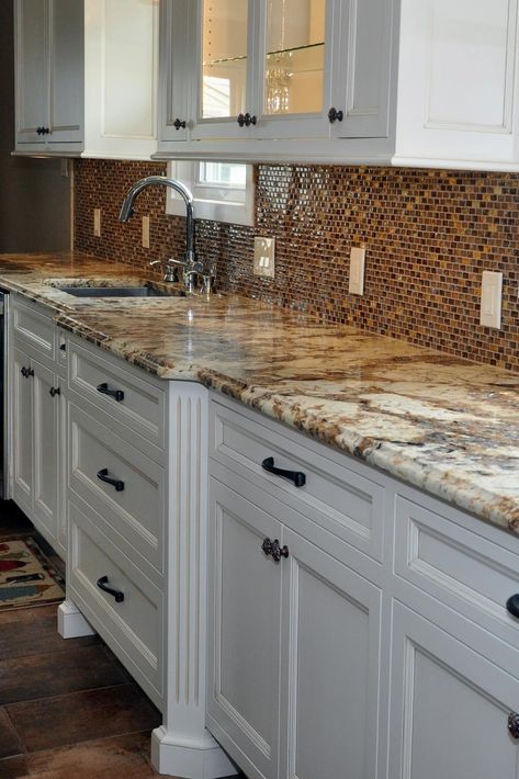 Brown Gold Granite Countertops, White Cabinets Brown Granite, Gold Tiles Kitchen, Gold Granite Kitchen, Gold Granite Countertops, Modern Kitchen Countertops, Cost Of Granite Countertops, Brown Granite Countertops, Granite Kitchen Counters