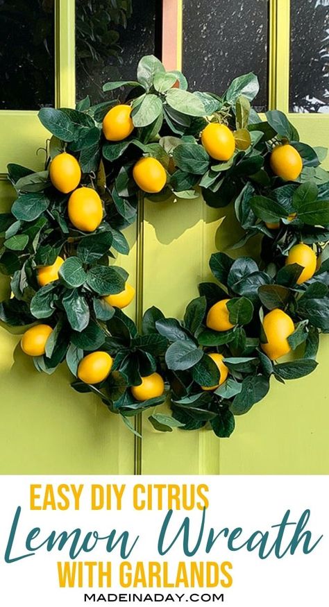 Citrus Wreath, Fruit Wreath, Lemon Wreath, Lemon Decor, Wreath Diy, Seasonal Wreaths, Summer Home Decor, Spring Home Decor, Spring Home