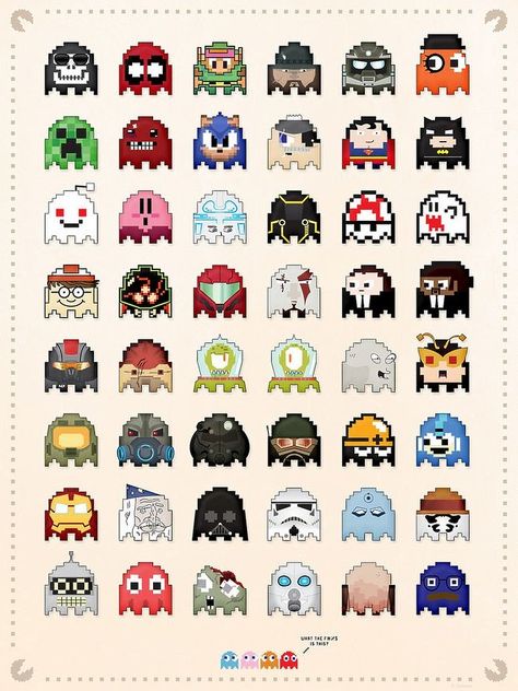 Favorite, Well-Known Characters as Pacman Ghosts#Repin By:Pinterest++ for iPad# Pacman Ghost, Art Geek, Pixel Characters, The Creeper, 8bit Art, Space Invaders, Geek Art, Donkey Kong, Pac Man