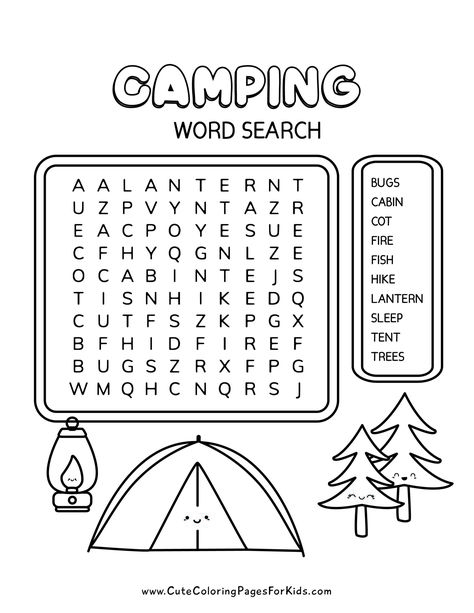 Camping Word Searches - Cute Coloring Pages For Kids Camping Worksheets Free Printable, Summer Camp Worksheets, Summer Camp Coloring Pages, Camping Printables Free For Kids, Camping Worksheets For Preschool, Camping Coloring Pages Free Printable, Camping Worksheets For Kids, Kids Word Search Free Printable, Camping Coloring Sheets