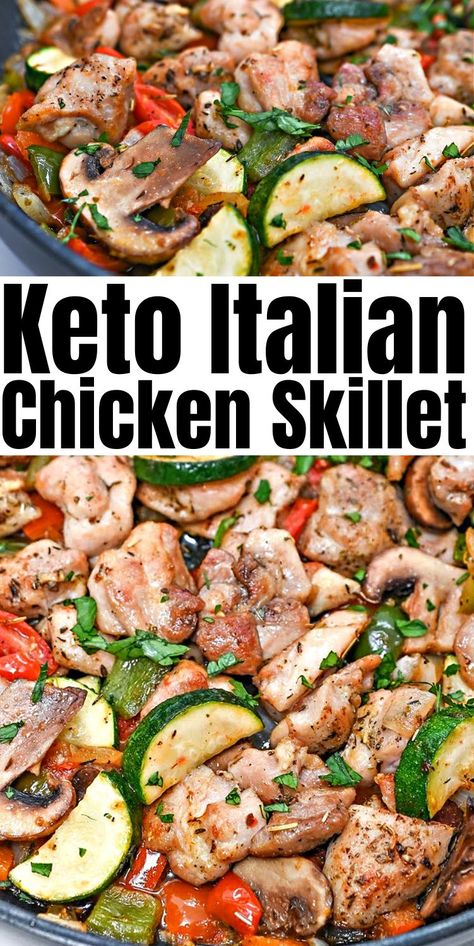 Keto Italian Chicken Skillet #ketoitalianchickenkskillet #italianchickenskillet Keto Ckn Recipes, Keto Italian Dinner Recipes, Quick Gf Dinner, Keto Italian Chicken Recipes, One Skillet Keto Meals, Clean Eating Italian Recipes, Virta Friendly Recipes, Chicken Keto Meals, Keto Skillet Meals