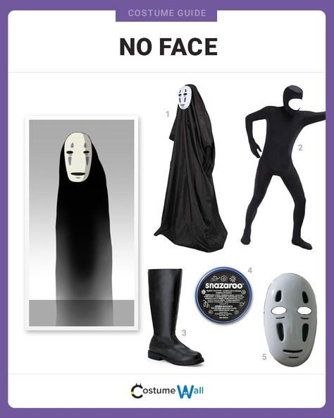 Diy Anime Costume, No Face Cosplay, No Face Costume, Ghibli Halloween, Black Face Paint, Costume Guide, Easy Cosplay, Mascaras Halloween, Horror Costume