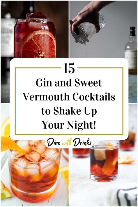 Collage of 4 gin and sweet vermouth cocktails. Gin Vermouth Cocktail, Sweet Vermouth Cocktails, Vermouth Cocktails, Vermouth Cocktail, Night In With Friends, Sweet Vermouth, Best Gin, The Best Recipes, Gin Cocktails