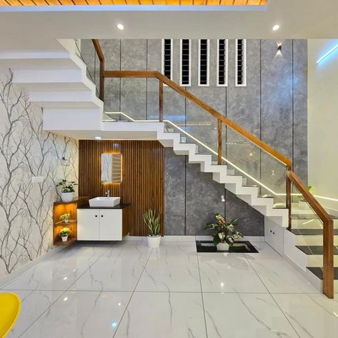 Staircase Lights, Duplex Staircase, Spiral Stairs Design, House Structure Design, Staircase Interior Design, Stone Exterior Houses, House Front Door Design, Modern House Floor Plans, Stairs Design Interior