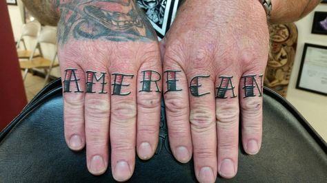 #american #knuckles #tattoo by #steveo text #9166404084 #916 #530 #neverlosttattoo #oldsacramento #downtownsac #oldtownsac #415 #209 #707 #510 #sacramento #sacramentotattooshops #916tattoos #916tattooartists #916 #rivercitytattoooldsac #sacramentoart #sacramentoartist #tattoosacramento #tattooshopsacramento #sacramento #sacramentotattooshops #916tattoos Sacramento Tattoo, Tree Tattoo, Fingerless Gloves, Arm Warmers, Tattoos And Piercings, Gloves, Piercings, Tattoos