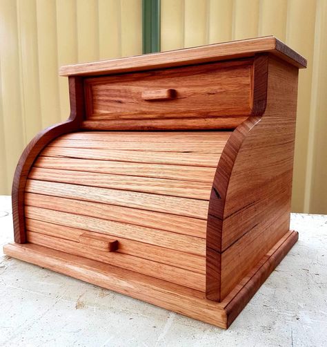 unique handmade bread box with tambour roll top lid & drawer. Diy Bread Box Plans, Diy Bread Box Ideas, Bread Box Plans, Bread Box Diy, Bread Box Ideas, Lid Drawer, Handmade Bread, Box Building, Roller Doors