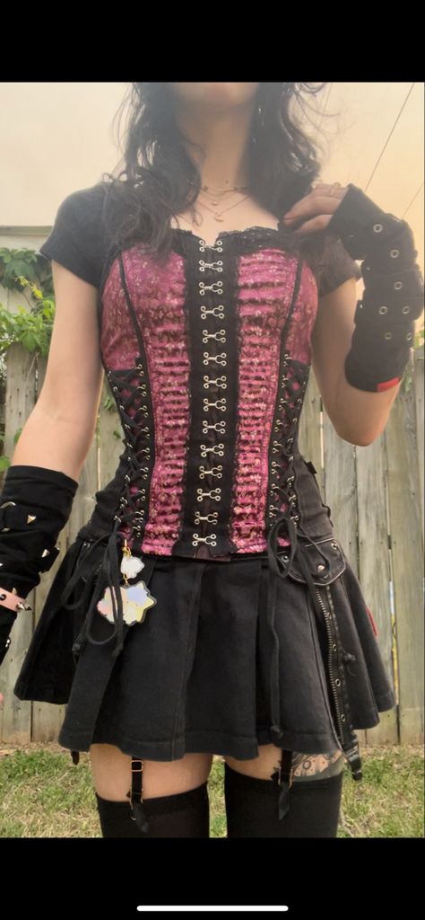 @loca.lloner on ig corset-tripp nyc(deadstock) skirt-tripp nyc(deadstock) armwarmers-tripp nyc webstite the keychain is little twin stars <3 i get all of my deadstock items on depop or from thrifting:) Tripp Nyc Skirt Outfit, Tripp Nyc Corset, Tripp Skirt Outfit, Tripp Nyc Outfit, Sell On Depop, Tripp Nyc Skirt, Tripp Nyc Dress, Bday Fits, Thrift List