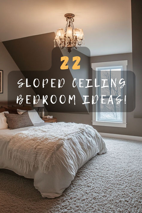 Need ideas for your sloped ceiling bedroom? Click to discover 22 creative ways to make the most of your angled spaces. 📐🛏️ #SlopedCeiling #BedroomIdeas #AngledSpaces #HomeDesign #CreativeInteriors Beadboard Attic Bedroom, Over The Garage Bedroom Ideas, High Ceiling Bedroom Paint Ideas, Bedroom Inspo Slanted Roof, How To Paint Angled Walls Sloped Ceiling, Triangular Ceiling Design, Painted Sloped Ceiling, Angle Ceiling Bedroom, Ceiling Drapery Bedroom