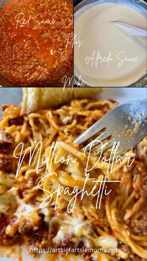 million dollar spaghetti, baked spaghetti, baked millionaire spaghetti, tiktok million dollar baked spaghetti, million dollar spaghetti casserole, million dollar spaghetti with alfredo, baked million dollar spaghetti, Spaghetti alfredo Million Dollar Spaghetti Recipe, Spaghetti With Ground Beef, Spaghetti Recipes Easy, Million Dollar Spaghetti, Pasta With Meat Sauce, Spaghetti Meat Sauce, Best Spaghetti, Meat Sauce Recipes, Alfredo Sauce Recipe