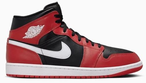 PRICES MAY VARY. 100% Authentic Closure type: Lace-Up Heel type: Flat Height map: High Top Men's Jordan 1 Mid Black/White-Gym Red Jordan 1 Mid Black, Mid Shoes, White Gym, Buy Jordans, Air Jordan 1 Mid, Jordan 1 Mid, Jordans For Men, Lace Up Heels, Heel Type