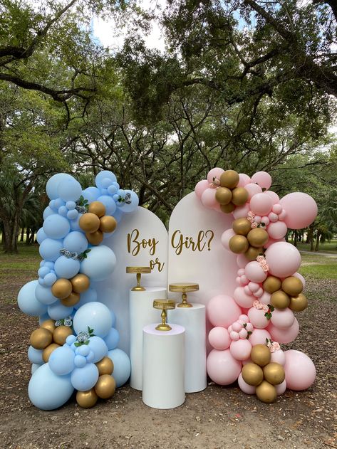 Balloons | Gender Reveal Miami Foto Gender Reveal, Simple Gender Reveal, Gender Reveal Baby Shower Themes, Pink Baby Shower Decorations, Balloon Release, Idee Babyshower, Boy Gender Reveal, Gender Reveal Balloons, Gender Party