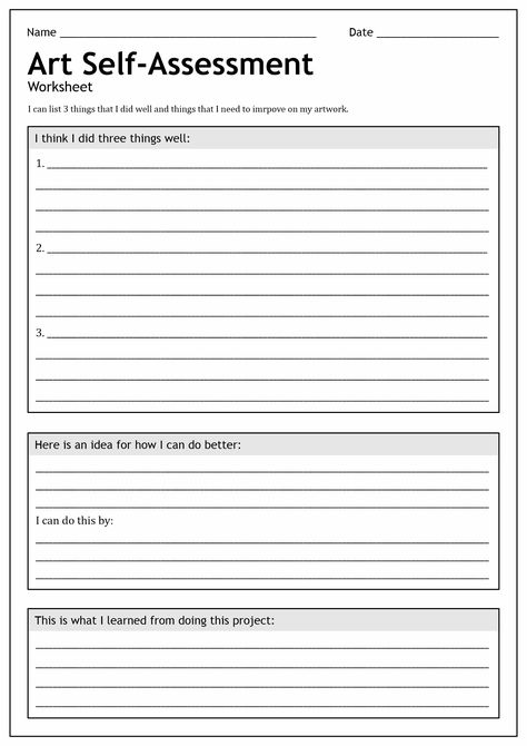 Art Self Critique Worksheet Elementary Art Critique, Art Self Assessment, Art Reflection Worksheet, Art Worksheets Printables Middle School, Art Handouts Free Printable, Pop Art Worksheet, Junior High Art Projects, Artist Statement Worksheet, Art Critique Worksheet