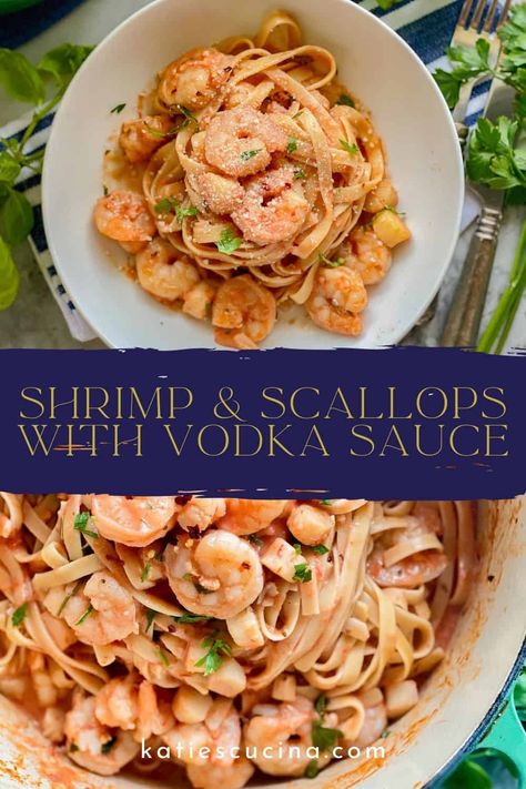 Seafood Vodka Sauce Pasta, Vodka Sauce Shrimp Pasta, Vodka Sauce With Shrimp, Shrimp With Vodka Sauce, Shrimp Vodka Sauce Pasta, Shrimp Scallops Pasta Recipes, Pasta With Shrimp And Scallops, Shrimp And Scallop Pasta, Scallop And Shrimp Pasta