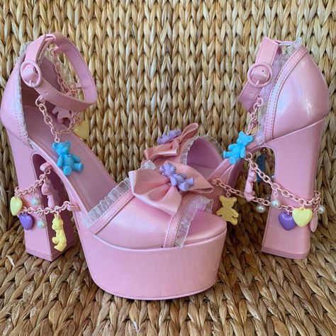 Pastel Shoes, Red Platform Heels, Rainbow Heels, Pink Platform Heels, Pink Chain, Dolls Kill Shoes, Pretty Heels, Fairy Shoes, Cute Shoes Heels