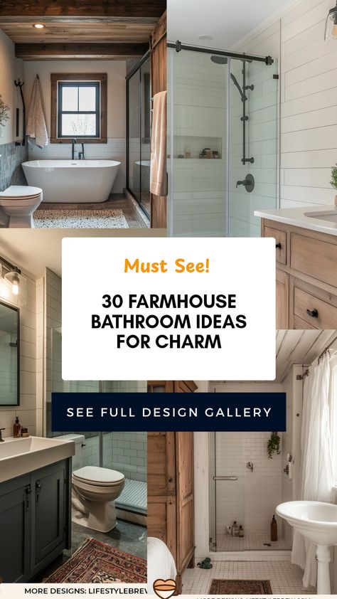 Transform your bathroom into a cozy retreat with these 30 farmhouse style bathroom ideas. This collection showcases rustic wood beams, vintage sinks, and decor that creates warmth and charm. Discover how to incorporate old-fashioned mirrors, charming light fixtures, and cozy textiles to capture the essence of rustic living. Whether you're dreaming of a full renovation or just looking for simple decor updates, these ideas will provide inspiration for your perfect farmhouse bathroom. Add unique touches to boost comfort and style today! Rustic Farmhouse Half Bath, Bathroom Remodel Rustic Modern, Country Bathroom Ideas Farmhouse, Joanna Gaines Bathroom Ideas, Farm Style Bathrooms, Joanna Gaines Bathroom, Farmhouse Small Bathroom Ideas, Rustic Master Bath, Vintage Sinks