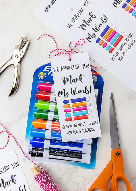 Easy Gift Ideas For Teachers, Expo Marker Gift Tag, Expo Marker Teacher Gift Free Printable, Highlighter Teacher Gift Free Printable, Teacher Gift Tags Printable Free, Volunteer Board, Slp Gifts, Free Teacher Appreciation Printables, Expo Markers