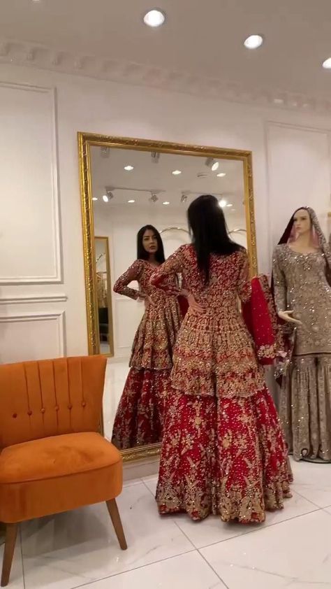 PEPLUM RED BRIDAL LEHENGA WITH GOLDEN EMBROIDERY [Video] in 2022 | Bridal lehenga red, Bridal dress fashion, Asian bridal dresses Peplum Lehenga Pakistani, Peplum Bridal Lehenga, Pakistan Wedding Dress Bridal Lehenga, Bridal Pakistani Dresses Red, Peplum Dress Wedding Indian, Red Peplum Lehenga, Pakistani Wedding Dresses Bridal Lehenga Red Brides, Red Sharara Suit Bridal, Pakistani Peplum Outfit