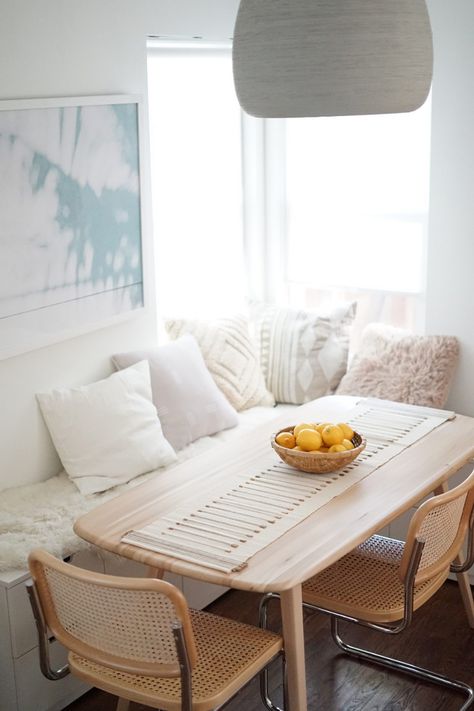 Dining bench against wall