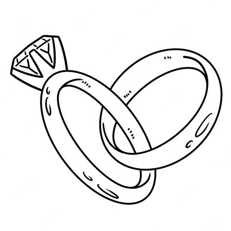 Wedding Rings Drawing Art, Rings Engagement Drawing, Wedding Drawing Easy, Wedding Ring Drawing, Marriage Drawing, Rings Drawing, Mehndi Book, Wedding Coloring Pages, Ring Sketch