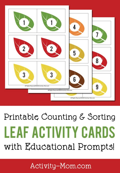 Free Printable Leaf Number Cards for matching, counting, sorting, and more!  #fall #leaves #matching #numbers #counting #preschool #toddlers #freeprintable Number Cards Printable, Counting Preschool, Matching Activities, Numbers Counting, Math Activities For Kids, Tree Study, Dot Patterns, Counting Games, Matching Numbers