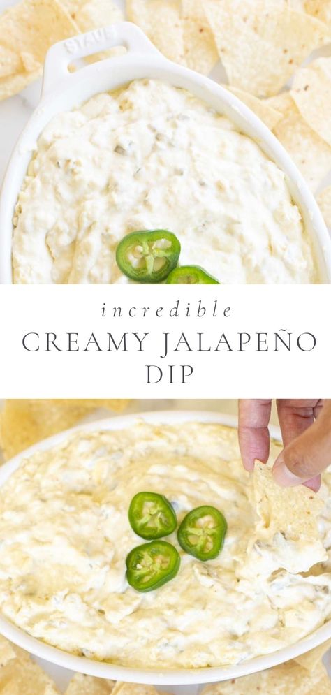 This Creamy Jalapeño Dip is a quick and easy dip recipe you can make in minutes! It’s a stand out crowd pleasing dip that’s perfect for parties, tailgates and more. It’s made with cream cheese, mayonnaise, jalapeños and monterey jack cheese for the creamiest, spiciest dip ever! Dip Recipes Jalapeno, Dips With Jalapenos, Baked Jalapeno Dip, Jalapeno Cheese Dip Cold, Jalepeno Dip Crock Pot, Jalapeño Pepper Dip, Small Jalapeno Recipes, Spicy Jalapeno Dip, Jalapeno Chicken Dip