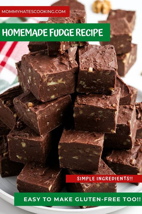 Make this basic easy fudge recipe that is also gluten-free too, it can be adapted with a variety of variations! Gluten Free Xmas, Christmas Fudge Recipes Easy, Classic Chocolate Fudge, Easy Fudge Recipe, Mocha Fudge, Gluten Free Fudge, Gluten Free Holiday Recipes, Easy Chocolate Fudge, Easy Fudge