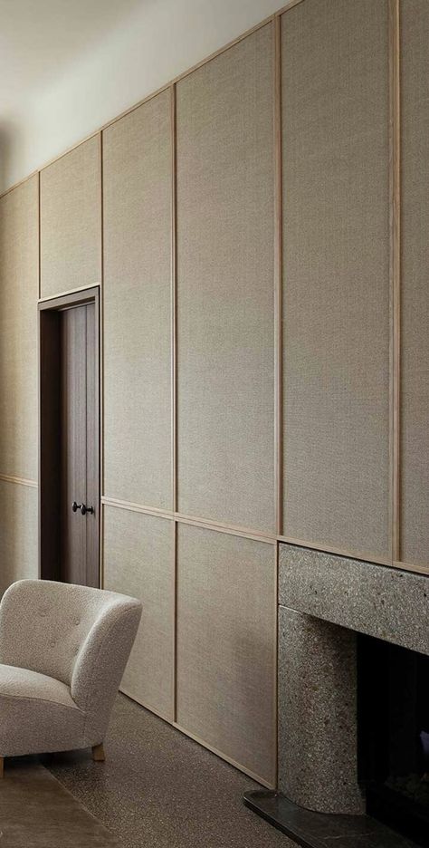 Fabric Wall Panels, Millwork Wall, Millwork Details, Upholstered Wall Panels, Upholstered Walls, Timber Panelling, Wall Molding, Wall Finishes, Bedroom Interior Design