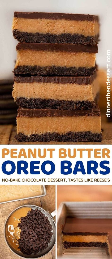 Peanut Butter Oreo Bars, Reeses Desserts, Peanut Butter Oreo Dessert, Oreo Dessert Easy, Oreo Bars, No Bake Chocolate Desserts, Peanut Butter Squares, Reese's Peanut Butter Cup, Peanut Butter Oreo