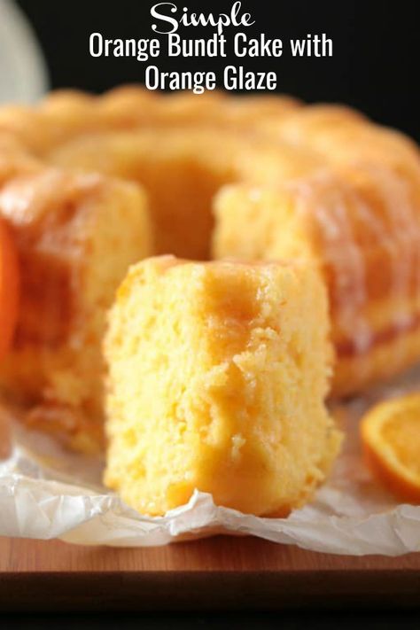 This Simple Orange Bundt Cake with Orange Glaze is a delicious easy cake that requires no mixer. It's full of yummy citrus flavor and goes perfectly with tea or coffee. #bundt #orange #cakes #dessert #sweet #bundtcake Orange Cake Easy, Easy Delicious Cakes, Orange Bundt Cake, Orange Dessert, Orange Cake Recipe, Orange Glaze, Bundt Cakes Recipes, Orange Cake, Orange Recipes