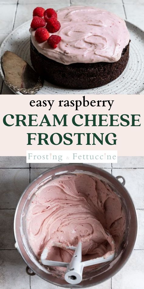 This homemade raspberry frosting with cream cheese is bursting with flavor! For this frosting recipe we use raspberry jam instead of fresh raspberries to reduce the moisture. Its the perfect raspberry icing for chocolate cakes and cupcakes and comes together in just a few minutes! Berry Frosting Recipe, Raspberry Frosting With Jam, Raspberry Glaze For Cheesecake, Raspberry Jam Frosting, Raspberry Icing Recipe, Raspberry Frosting Recipe, Frosting With Cream Cheese, Berry Frosting, Raspberry Icing