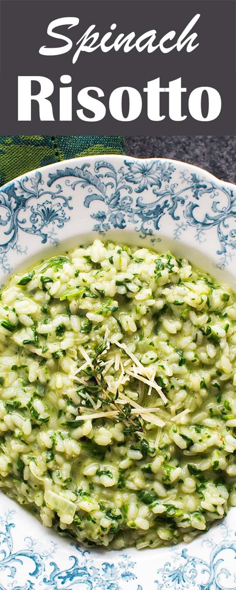 Spinach Risotto! Simple easy risotto with fresh baby spinach, stock, Parmesan and lemon #italian #risotto #spinach Paella Recept, Easy Risotto, Spinach Risotto, Risotto Recipes, Spinach Recipes, Pasta Rice, Baby Spinach, Rice Dishes, Dinner Tonight