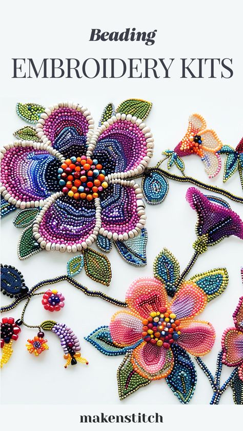 Discover top bead embroidery kits and start crafting your own stunning beaded art. Perfect for beginners and pros alike. Flower Beads Embroidery, Seed Bead Embroidery On Fabric, Beads Embroidery Patterns, Beaded Embroidery Patterns, Beadwork Embroidery Patterns, Beads Embroidery Designs, How To Bead Embroidery, Bead Drawing, Bead Stitching Patterns