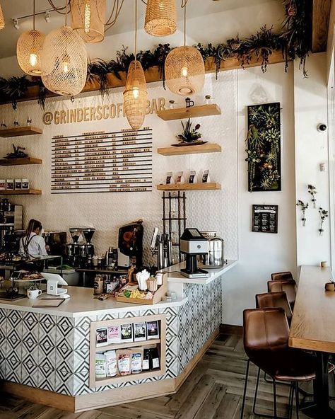 Coffee Bar Ideas Shop, Coffee Shop Kitchen Ideas, Art Cafe Interior Coffee Shop, Small Town Coffee Shop Ideas, Coffee Shop Work Station, Warehouse Coffee Shop Design, Interior Design Coffee Shop Modern, Cute Aesthetic Coffee Shop, Light And Airy Coffee Shop