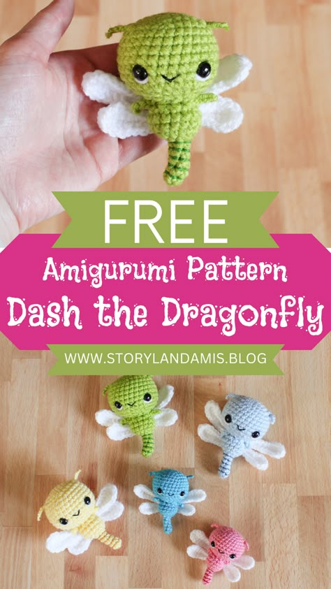 Crochet this adorable baby dragonfly with this FREE and easy amigurumi pattern! This pattern includes lots of detailed instructions and step-by-step photos to help you make your own adorable mini bug. One Color Crochet Patterns Free, Free Stuffie Crochet Patterns, Small Crochet Amigurumi Patterns, Mini Dragon Crochet Pattern, Crochet Ideas Stuffies, Crochet Keychain Animals Free Pattern, Chibi Amigurumi Free Pattern, Crochet Accessories For Amigurumi, Free Crochet Small Amigurumi Patterns