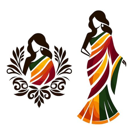 Vector saree with women figure clothing ... | Premium Vector #Freepik #vector #woman #fashion #beauty #boutique Saree Logo Design Ideas, Indian Logo Design, Cloth Logo, Vector Painting, Logo Design Women, Sketch Logo, Clothing Logo Design, Mural Art Design, Boutique Logo Design