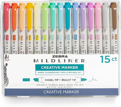 Great for students to highlight and then use the other side to make note cards with! Cheapest they have been before! Midliner Markers, Markers For School, Mildliner Highlighters, Pretty School Supplies, Pastel Highlighter, Stationery Obsession, Zebra Mildliner, Technical Pen, Highlighter Set