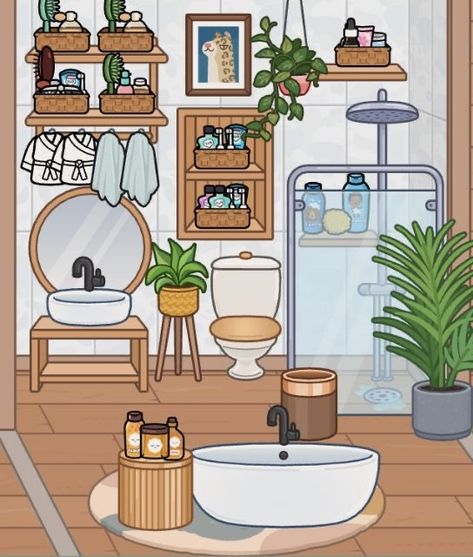 Toca Bathrooms, Toca Boca Bathroom Ideas, Mini Bathroom Ideas, Toca Rooms, Toca Boca Hair Salon, Toca Life World Aesthetic Pfp, Toka Boka, Cool Room Designs, Free House Design