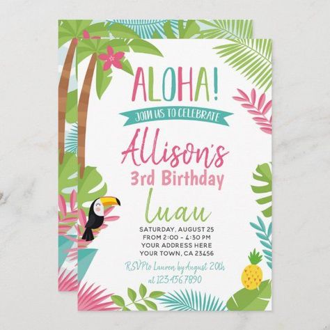 Luau Hawaiian Birthday Invitation Pool Birthday Invitations, Luau Invitations, Bachelorette Party Weekend, Summer Party Invitations, Luau Birthday Party, Hawaiian Birthday Party, Hawaiian Birthday, Pool Birthday, Pool Party Invitations