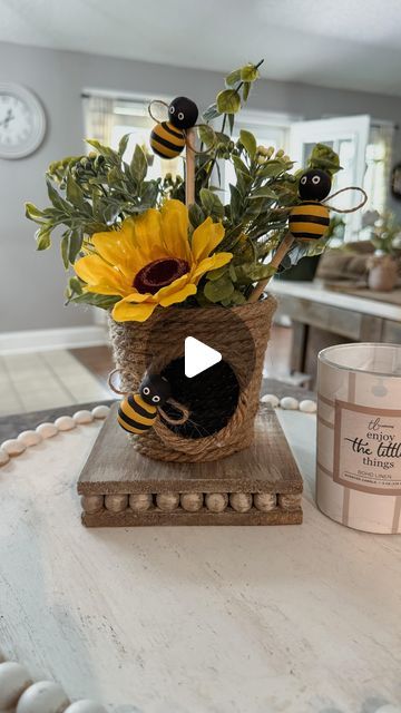 Rachael Clark on Instagram: "DIY Bee Hive with the cutest little bumblebees 🐝 #diy #diycrafts #diyideas #diyhomedecorating #diyhomedecor #craft #crafters #crafting #craftingideas" Diy Bee Hive, Bumblebee Decor, Bee Hives Diy, Bumble Bee Decorations, Bumble Bee Craft, Bee Hive Craft, Diy Bee, Honey Bee Decor, Bee Garden